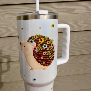 Floral Hedgehog Tumbler with Straw